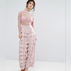 True Decadence Petite Lace Top Jumpsuit With Ruffle Detail